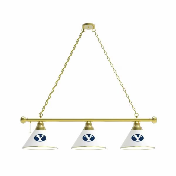 Brigham Young 3 Shade Billiard Light, Brass Fixture, Holland Bar Stool Co, Mfr#: BL3BRBrigYn